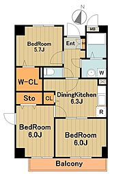 メゾンパルテール2 1階3DKの間取り