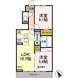 フルールコート 1階2LDKの間取り