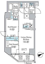 PrimeBliss蔵前 2LDKの間取図画像