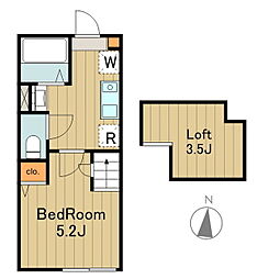 多摩都市モノレール 中央大学・明星大学駅 徒歩8分の賃貸アパート 2階1Kの間取り