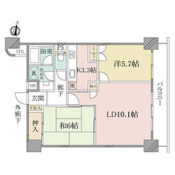 （シニア向け）ニューハイツ新神楽坂 6階2LDKの間取り