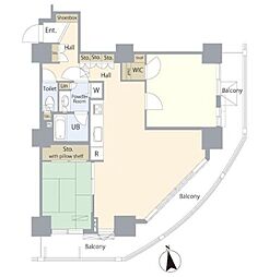 リーデンスタワー高層棟 2LDKの間取図画像