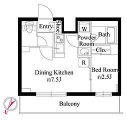 ハーモニーレジデンス新宿余丁町ザ・ガーデン 5階1DKの間取り