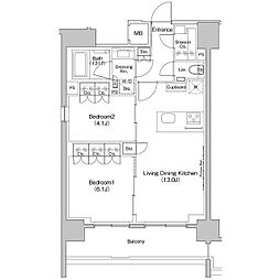 ザ・パークハビオ元浅草プレイス 2LDKの間取図画像