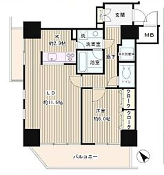トレステージ目黒 2階1LDKの間取り