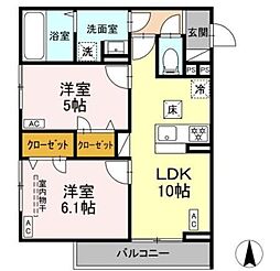 D Paina 殿町 1階2LDKの間取り