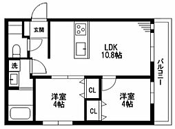 ミア流山 1階2LDKの間取り