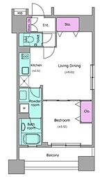 レジディア芝大門2 11階1LDKの間取り