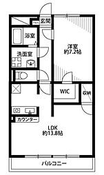 アムール 憩 2階1LDKの間取り