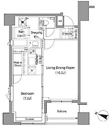パークハビオ赤坂氷川町 1LDKの間取図画像