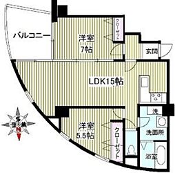 クリスタルタワー 3階2LDKの間取り