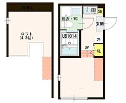 ハーモニーテラス宝町 1階ワンルームの間取り