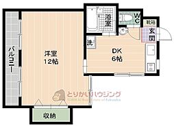 フリーライフ西新 1DKの間取図画像
