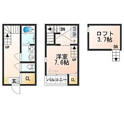 ハーモニーテラス椥辻中在家町 2階1Kの間取り