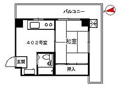 川口ビル 4階1Kの間取り