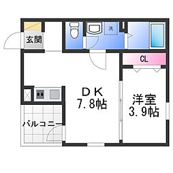 Fstyle西取石3号館 2階1DKの間取り