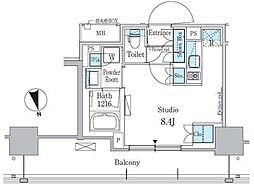 パークアクシス東陽町・親水公園 12階ワンルームの間取り