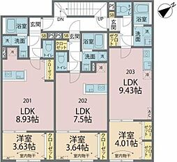 カインドネス相模原小山 2階1LDKの間取り
