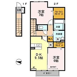 ドエル・TOMOII 2階2DKの間取り