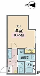 カインドネス鷹の台 3階1Kの間取り