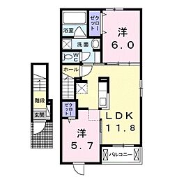Ｂｅｌｌｅ　Ｃｒｅｓｔ　II 2階2LDKの間取り