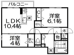 カーサ・コチネッラ 1階2LDKの間取り
