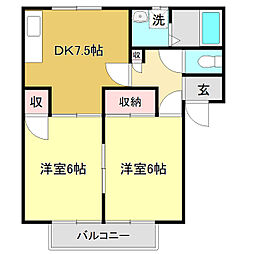 ハイツ北小松1号棟 2DKの間取図画像