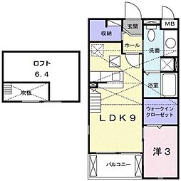 ペシュール西小二里 2階1LDKの間取り