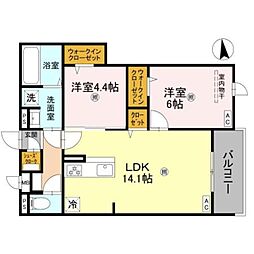 メゾン　ド　セリジエ 2階2LDKの間取り
