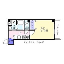 ルポゼ我孫子 4階1Kの間取り
