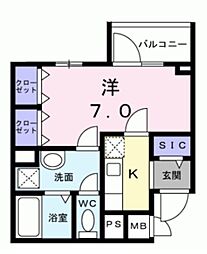 ベル西早稲田 3階1Kの間取り