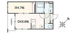 MELLAS新狭山III 1DKの間取図画像