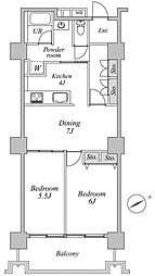 六本木ビュータワー 10階2DKの間取り