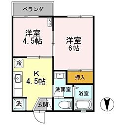 グレードメゾネ 2階2Kの間取り