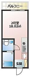 BACE上和田 1Kの間取図画像