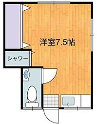 永田荘 2階ワンルームの間取り