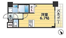 プレサンス三宮東アルバーナ 2階1Kの間取り