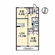 グランマストアベニュー　Ａ棟 A0302 ｜ 山口県下関市伊倉新町２丁目1-13（賃貸アパート2LDK・3階・58.07㎡） その2