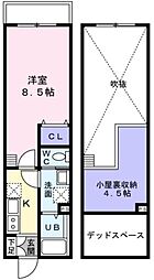 SパレスIV 1階1Kの間取り