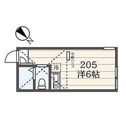 ユナイト大島Ｓｔ．シルフィーの杜 2階ワンルームの間取り