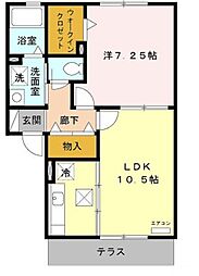 フォルテーヌIII 1階1LDKの間取り