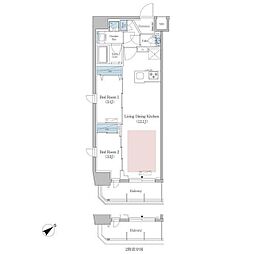 アーバネックス早稲田 10階2LDKの間取り