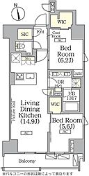 ザ・パークハビオ神楽坂レジデンスサウス 10階2LDKの間取り