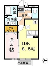 神鉄三田線 横山駅 徒歩6分の賃貸アパート 1階1LDKの間取り