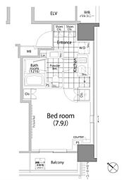 パークハビオ赤坂タワー 9階1Kの間取り