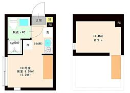 ハーモニーテラス 平井X 1階ワンルームの間取り