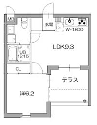 デルフィ 1階1LDKの間取り