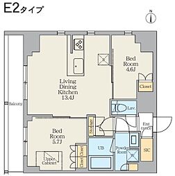 クレストコート東日暮里 6階2LDKの間取り
