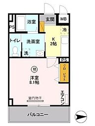 スフィア 6階1Kの間取り