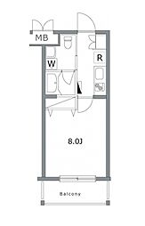 ガーデン荏原中延 1階1Kの間取り
